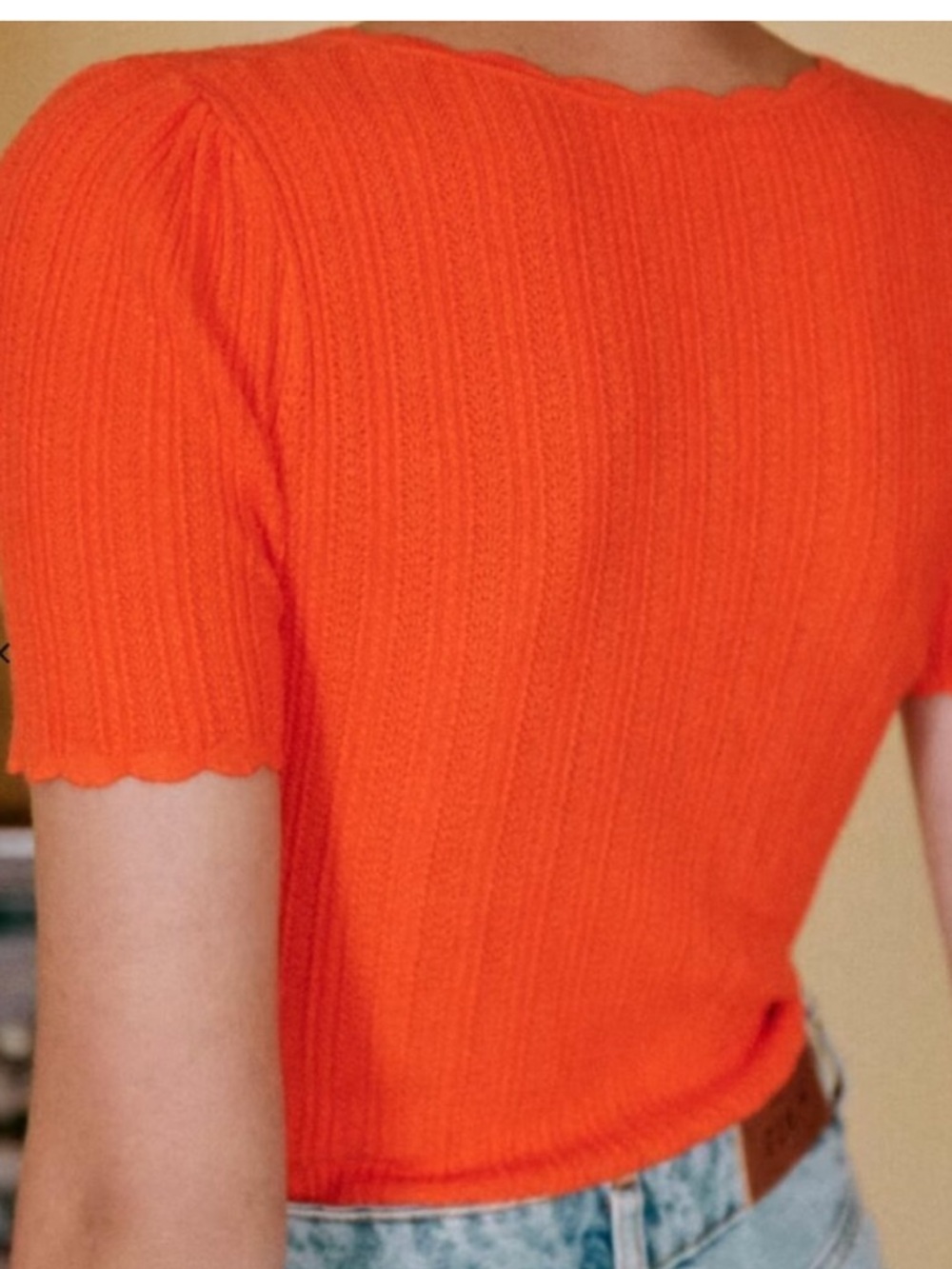NWT Sezane Cloe Jumper Top - RED ROUGE  Short Sleeve Sweater Knit French (C5526) - Picture 3 of 4